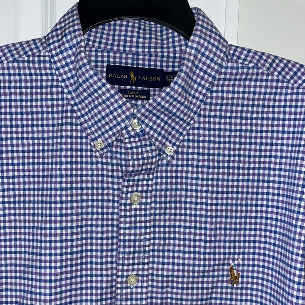 Polo Ralph Lauren Purple Blue Gingham Checked Plaid w/Pony LS Casual Shirt XXL
